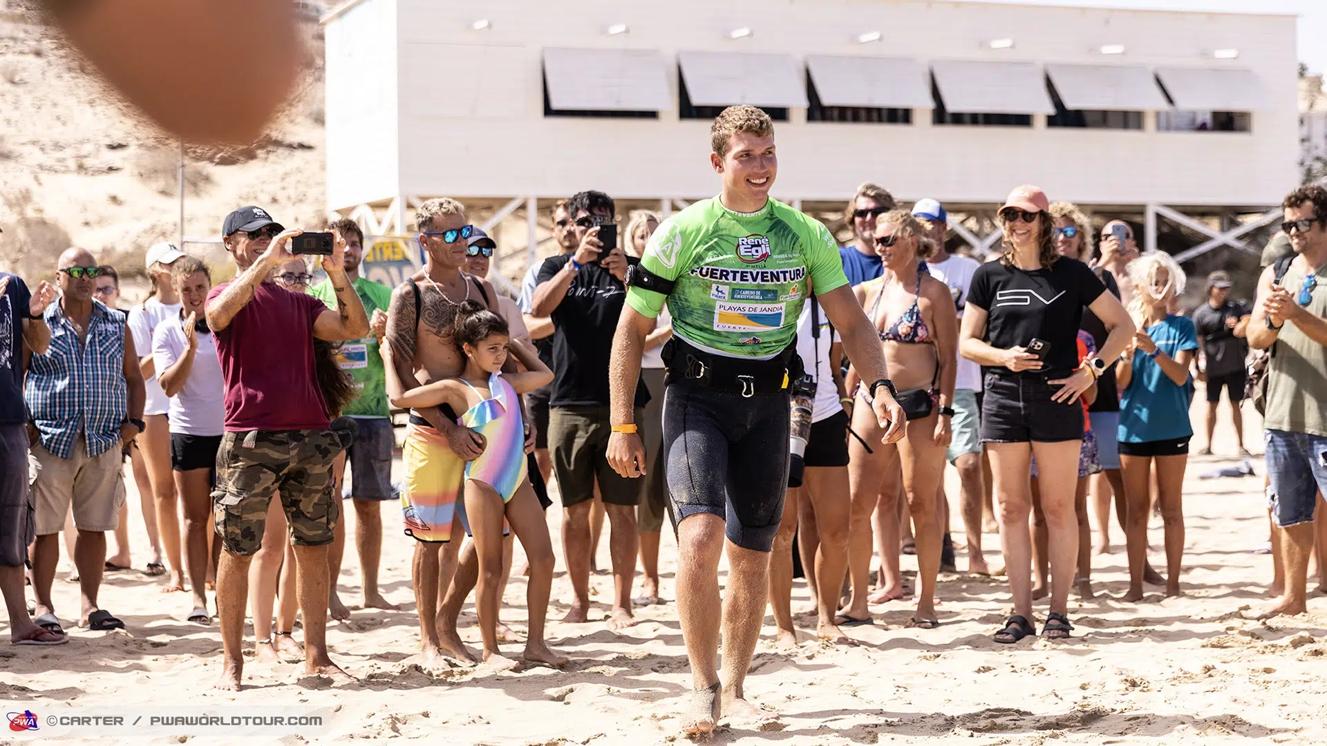 Johan Soe celebrates Emotional race at Fuerteventura PWA Grand Slam 2023